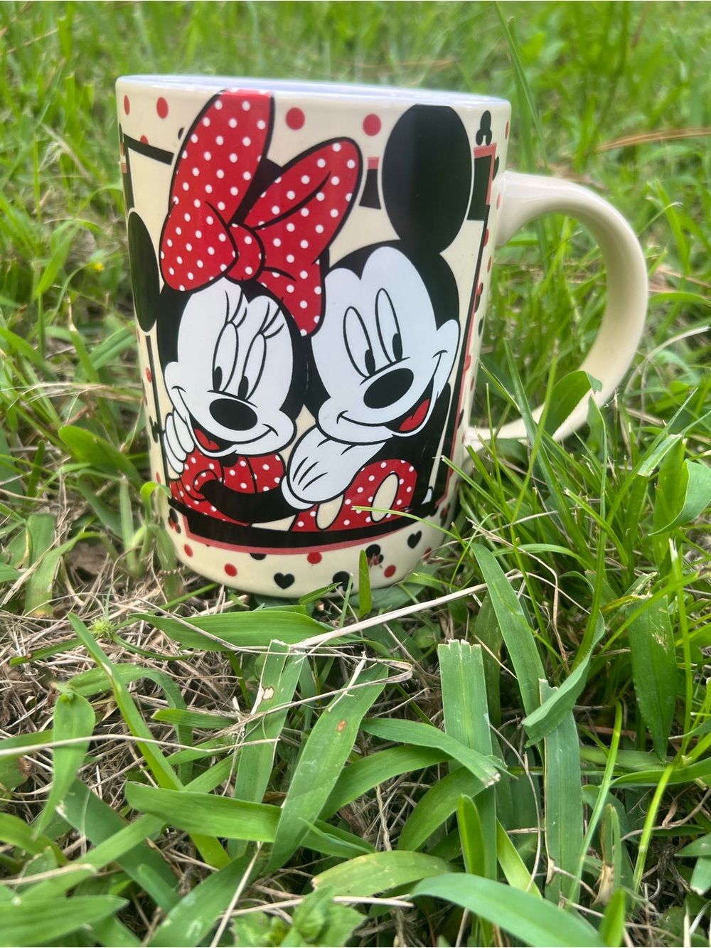 Disney Mickey & Minnie Mouse Coffee Mug Jerry Leigh Red Polka Dot New